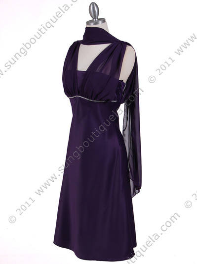 1165 Purple Cocktail Dress with Rhinestone Trim - Purple, Alt View Medium