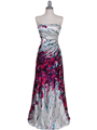 1167 White Strapless Printed Evening Dress - White, Front View Thumbnail