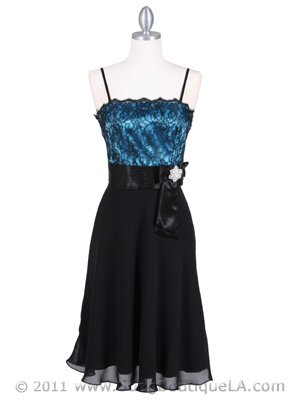 1180 Black/Turquoise Laced Cocktail Dress, Black Turquoise