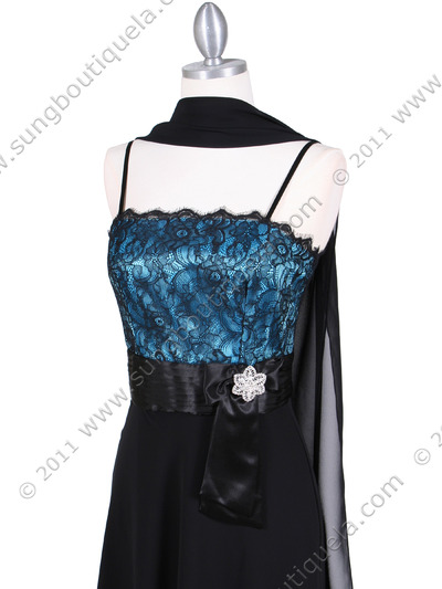 1180 Black/Turquoise Laced Cocktail Dress - Black Turquoise, Alt View Medium