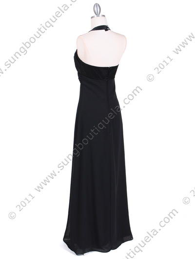1186 Black Chiffon Evening Dress - Black, Back View Medium