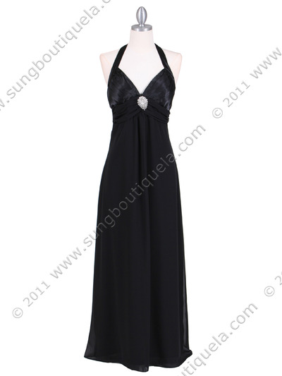1186 Black Chiffon Evening Dress - Black, Front View Medium