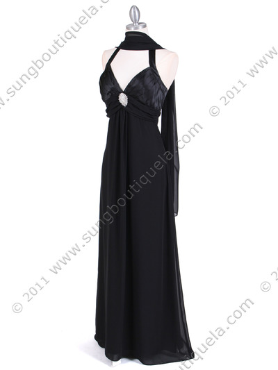 1186 Black Chiffon Evening Dress - Black, Alt View Medium