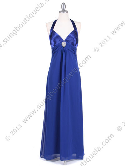1186 Royal Blue Chiffon Evening Dress - Royal Blue, Front View Medium