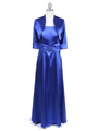 1190 Royal Blue Charmeuse Evening Dress with Bolero Jacket - Royal Blue, Front View Thumbnail