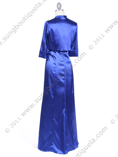 1190 Royal Blue Charmeuse Evening Dress with Bolero Jacket - Royal Blue, Back View Medium