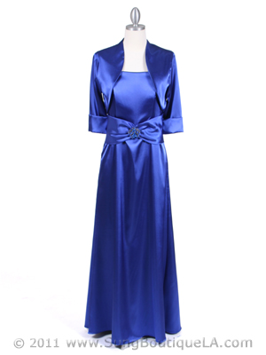 1190 Royal Blue Charmeuse Evening Dress with Bolero Jacket, Royal Blue