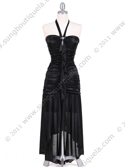 1191 Black Halter Hi-Low Evening Dress - Black, Front View Medium