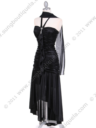 1191 Black Halter Hi-Low Evening Dress - Black, Alt View Medium