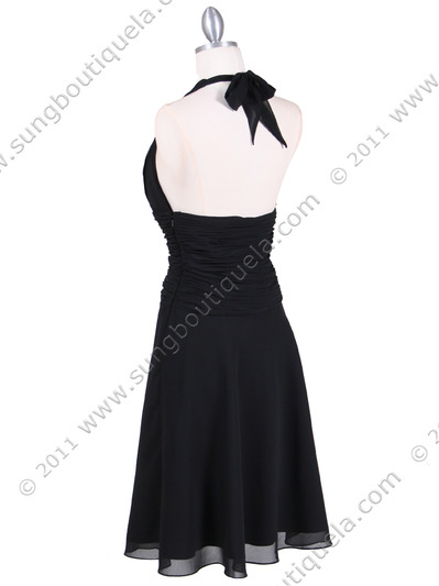 1200 Black Chiffon Halter Cocktail Dress - Black, Back View Medium