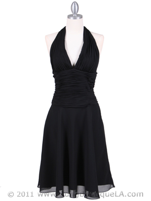 1200 Black Chiffon Halter Cocktail Dress, Black