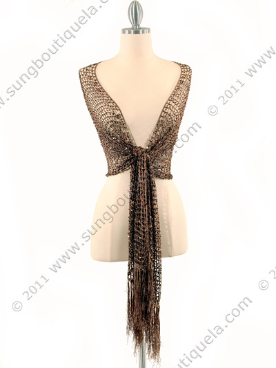 12282-B Bronze Sequins Shawl - Bronze, Front View Medium
