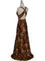 123 Animal Print Satin Evening Gown - Brown, Back View Thumbnail