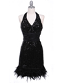 1250 Black Sequin Cocktail Dress with Feather Hem - Black, Front View Thumbnail