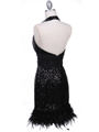 1250 Black Sequin Cocktail Dress with Feather Hem - Black, Back View Thumbnail
