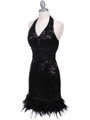 1250 Black Sequin Cocktail Dress with Feather Hem - Black, Alt View Thumbnail
