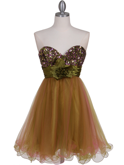 125 Green Sequin Top Cocktail Dress - Green, Front View Medium