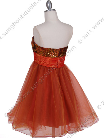 125 Orange Sequin Top Cocktail Dress - Orange, Back View Medium