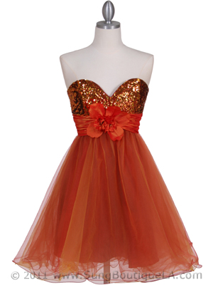 125 Orange Sequin Top Cocktail Dress, Orange