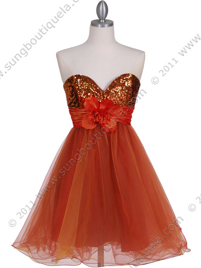 125 Orange Sequin Top Cocktail Dress - Orange, Front View Medium