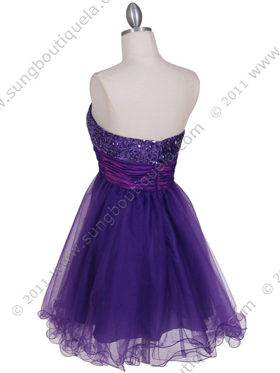 125 Purple Sequin Top Cocktail Dress - Purple, Back View Medium