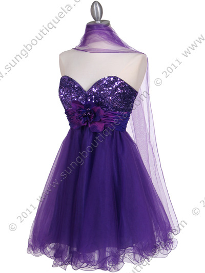 125 Purple Sequin Top Cocktail Dress - Purple, Alt View Medium