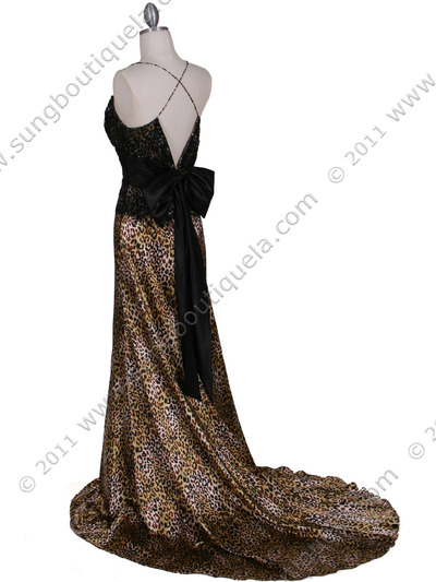 126 Animal Print Evening Gown - Brown, Back View Medium