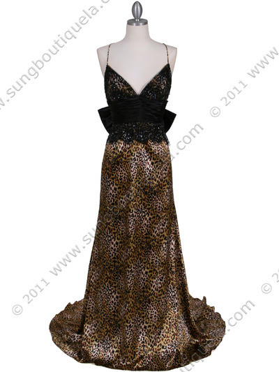 126 Animal Print Evening Gown - Brown, Front View Medium