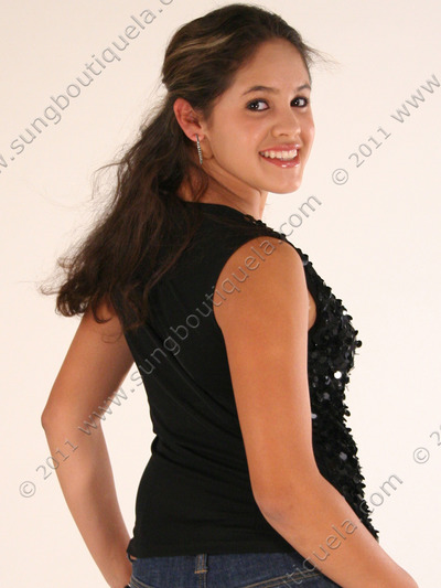 12712-A Glamorous Sequins Top - Black, Back View Medium