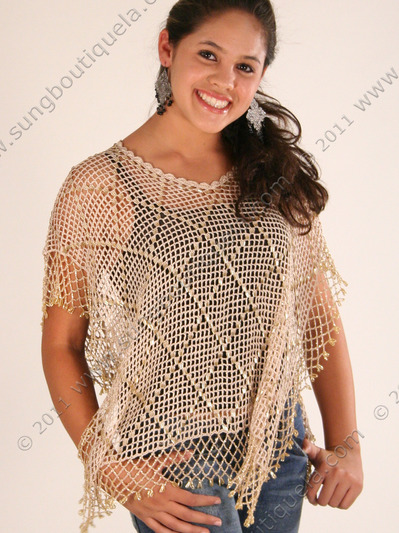 12778 Elegant Beaded Poncho - Gold, Front View Medium