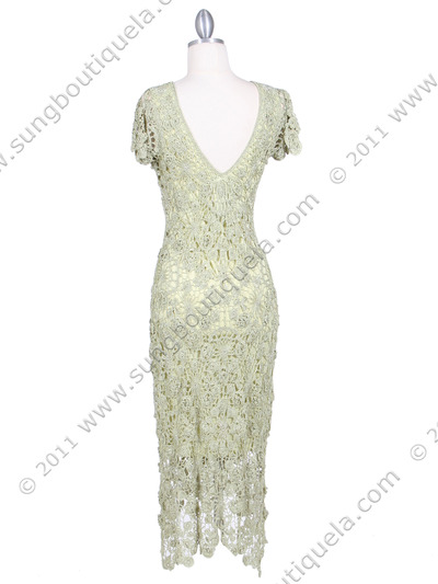 12959 Apple Green Flower Crochet Dress - Apple Green, Back View Medium