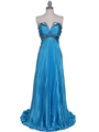 129 Turquoise Strapless Pleated Evening Gown - Turquoise, Front View Thumbnail