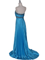 129 Turquoise Strapless Pleated Evening Gown - Turquoise, Back View Thumbnail
