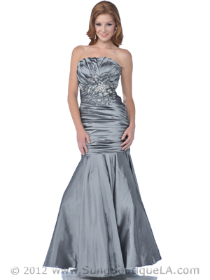 12 Gray Strapless Taffeta Prom Dress, Gray