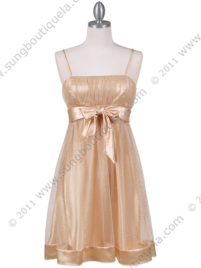 1302 Gold Giltter Cocktail Dress - Gold, Front View Medium