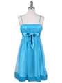 1302 Turquoise Giltter Cocktail Dress - Turquoise, Front View Thumbnail