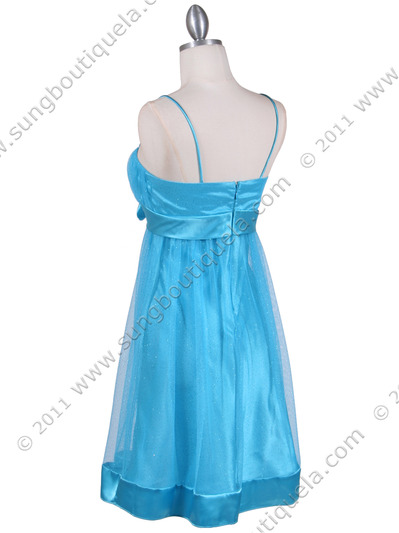 1302 Turquoise Giltter Cocktail Dress - Turquoise, Back View Medium