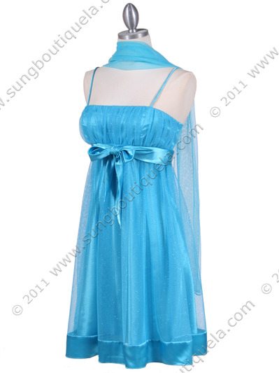 1302 Turquoise Giltter Cocktail Dress - Turquoise, Alt View Medium