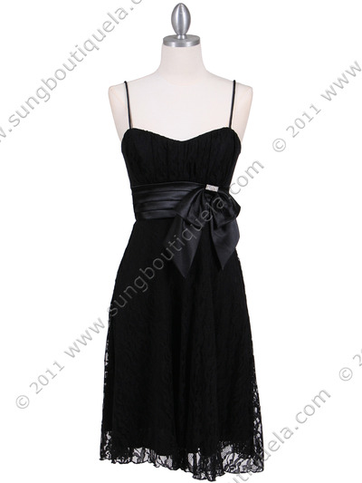 1309 Black Laced Cocktail Dress - Black, Front View Medium
