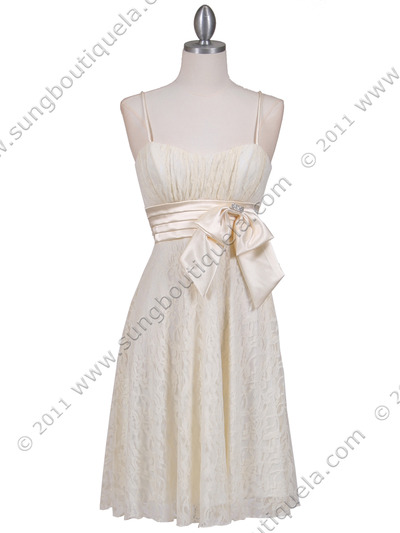 1309 Ivory Laced Cocktail Dress - Ivory, Front View Medium