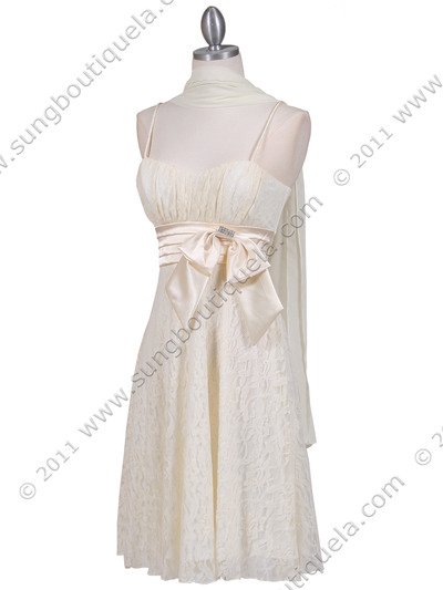 1309 Ivory Laced Cocktail Dress - Ivory, Alt View Medium
