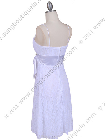 1309 White Laced Cocktail Dress - White, Back View Medium