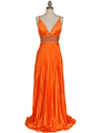 131 Orange Empire Waist Rhinestone Evening Dress - Orange, Front View Thumbnail