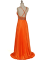 131 Orange Empire Waist Rhinestone Evening Dress - Orange, Back View Thumbnail