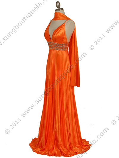 131 Orange Empire Waist Rhinestone Evening Dress - Orange, Alt View Medium