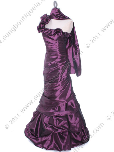 1336 Plum One Shoulder Taffeta Evening Dress - Plum, Alt View Medium