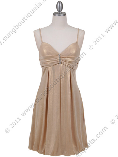 1338 Gold Shimmery Cocktail Dress - Gold, Front View Medium