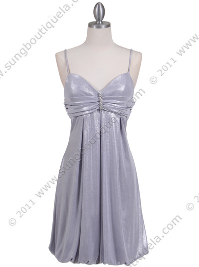 1338 Silver Shimmery Cocktail Dress - Silver, Front View Medium