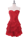 1339 Red Taffeta Tiered Cocktail Dress - Red, Front View Thumbnail