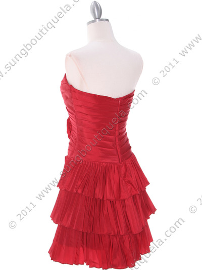 1339 Red Taffeta Tiered Cocktail Dress - Red, Back View Medium